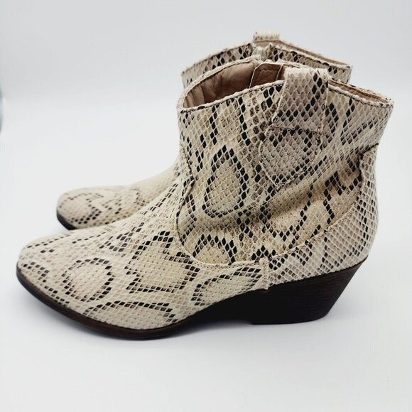 True Craft Ankle Boots Women 9-1/2 M Winnie Western Snakeskin Brown Cream - Picture 4 of 10